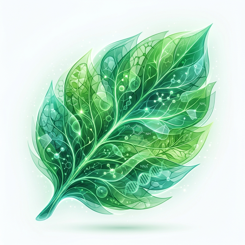 Ilustração de folha com moléculas, símbolo da manipulação Vitalle