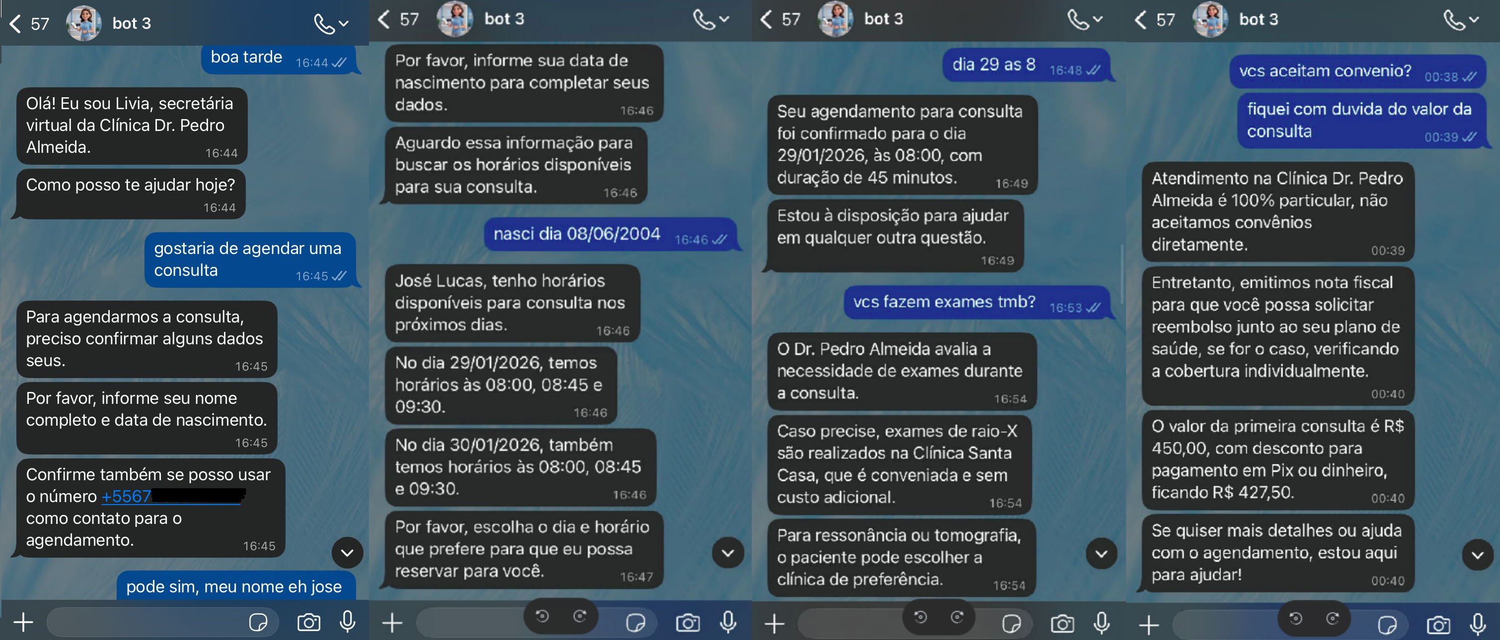 Conversa real no WhatsApp com o assistente